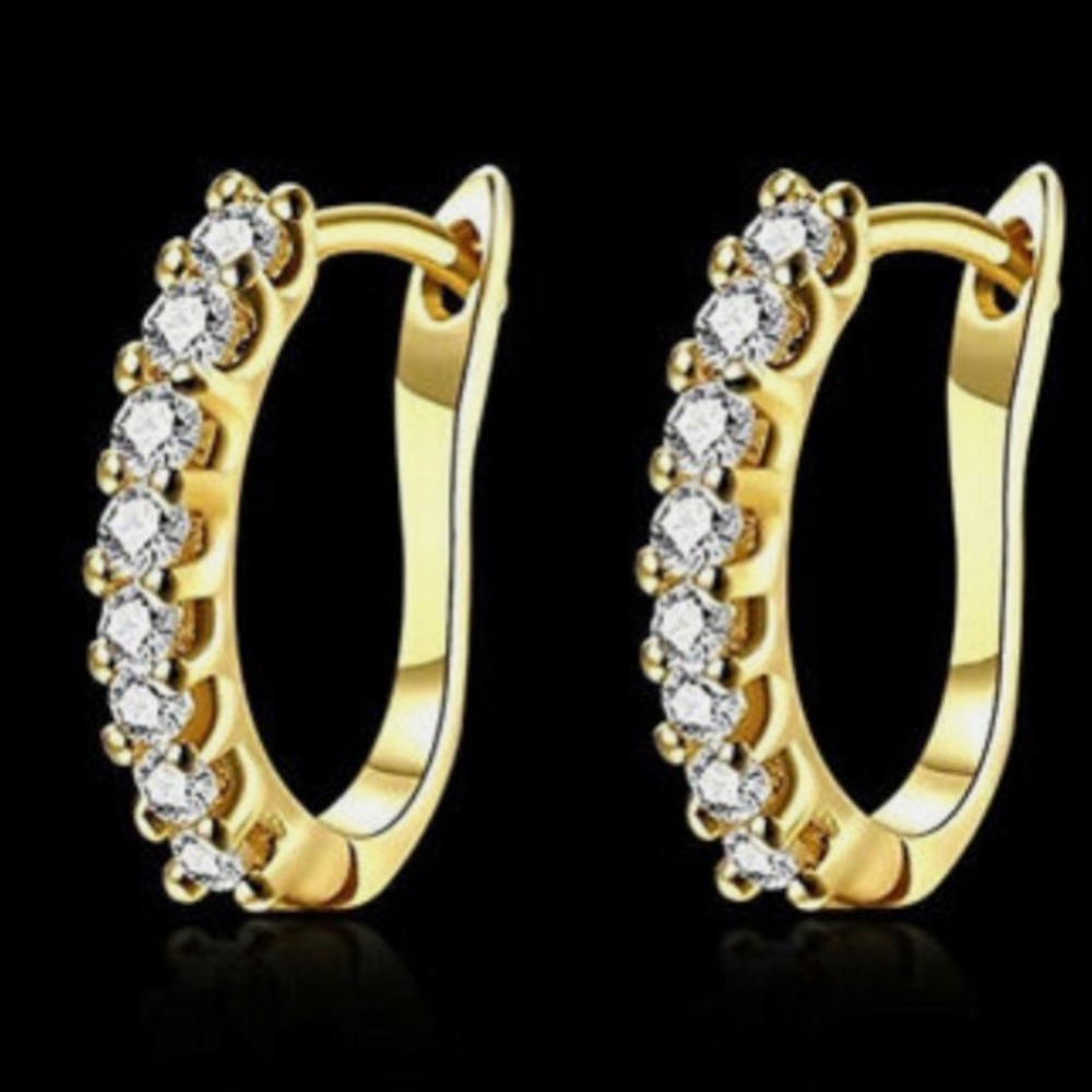 Faux Diamond Cubic Zirconia 925 Gold Filled Stud Hoop Dangling Earrings